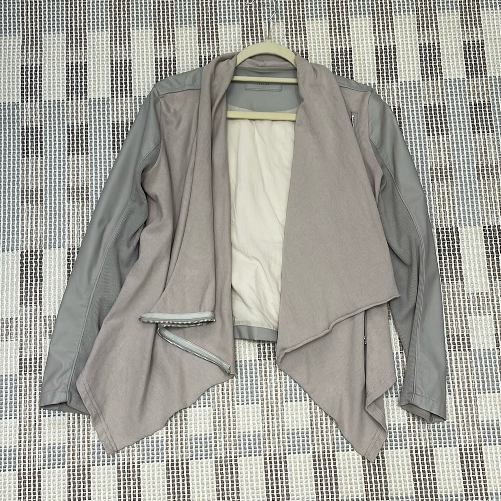 Blank NYC tan leather draping jacket